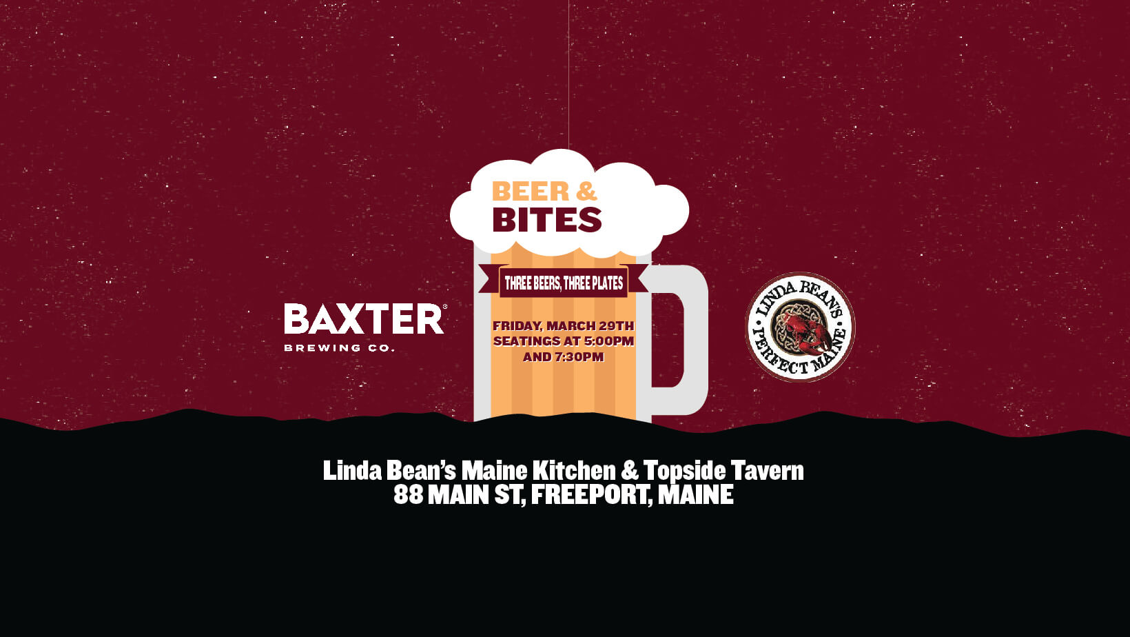 image promoting a beer dinner on March 22nd at Linda Bean's Maine Kitchen.