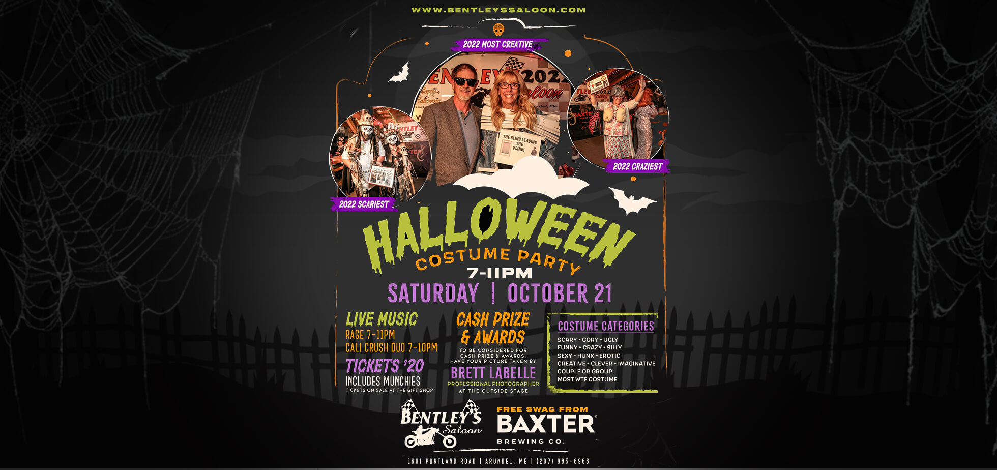 Graphic Image reading Halloween Costume Party at Bentley's Saloon on October 21'st