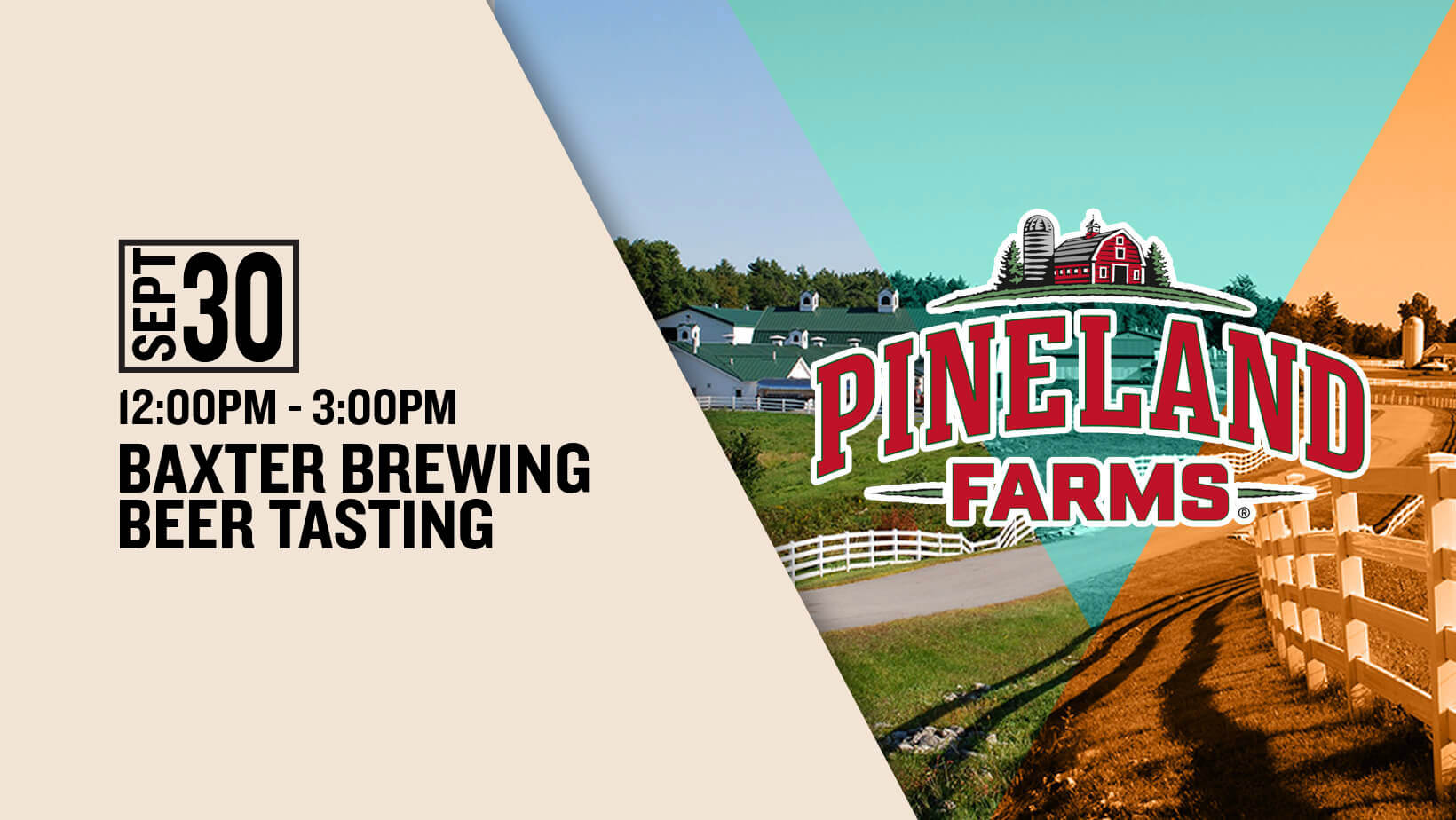 Image promoting event September 30th for a beer tasting at Pineland Farms