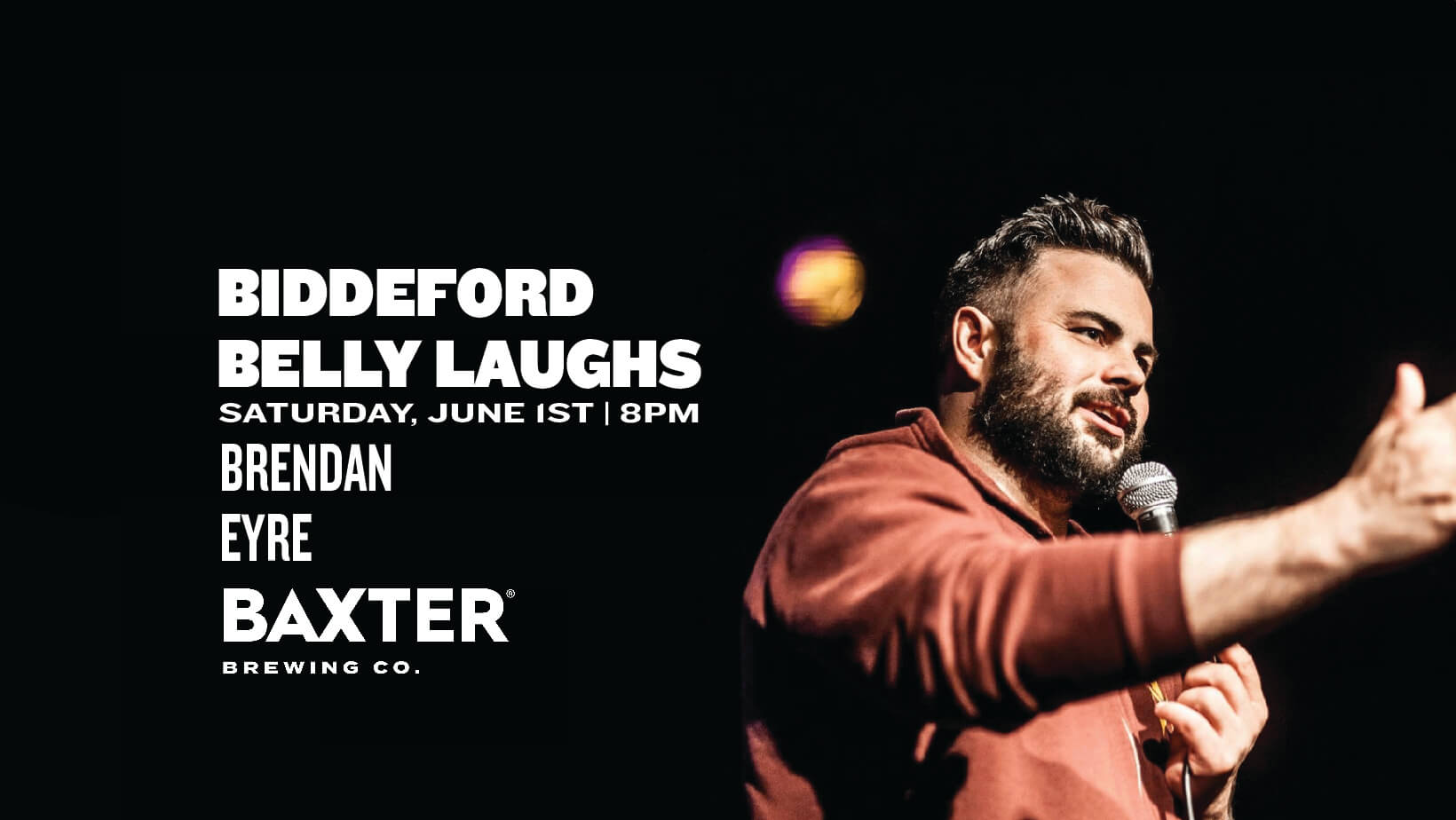 image promoting stand up comedy event, Biddeford Belly Laughs.